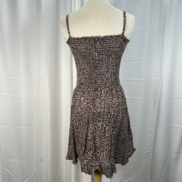 REFORMATION Rouen Bengal Leopard Linen Smocked Ruffle Mini Slip Dress Size 10 - Picture 4 of 8